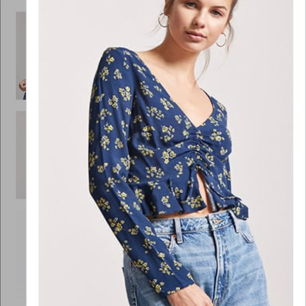 Blue blouse yellow flowers